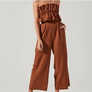 ASTR the label Ruffle Bust Tie Back Jumpsuit - Brown Small
